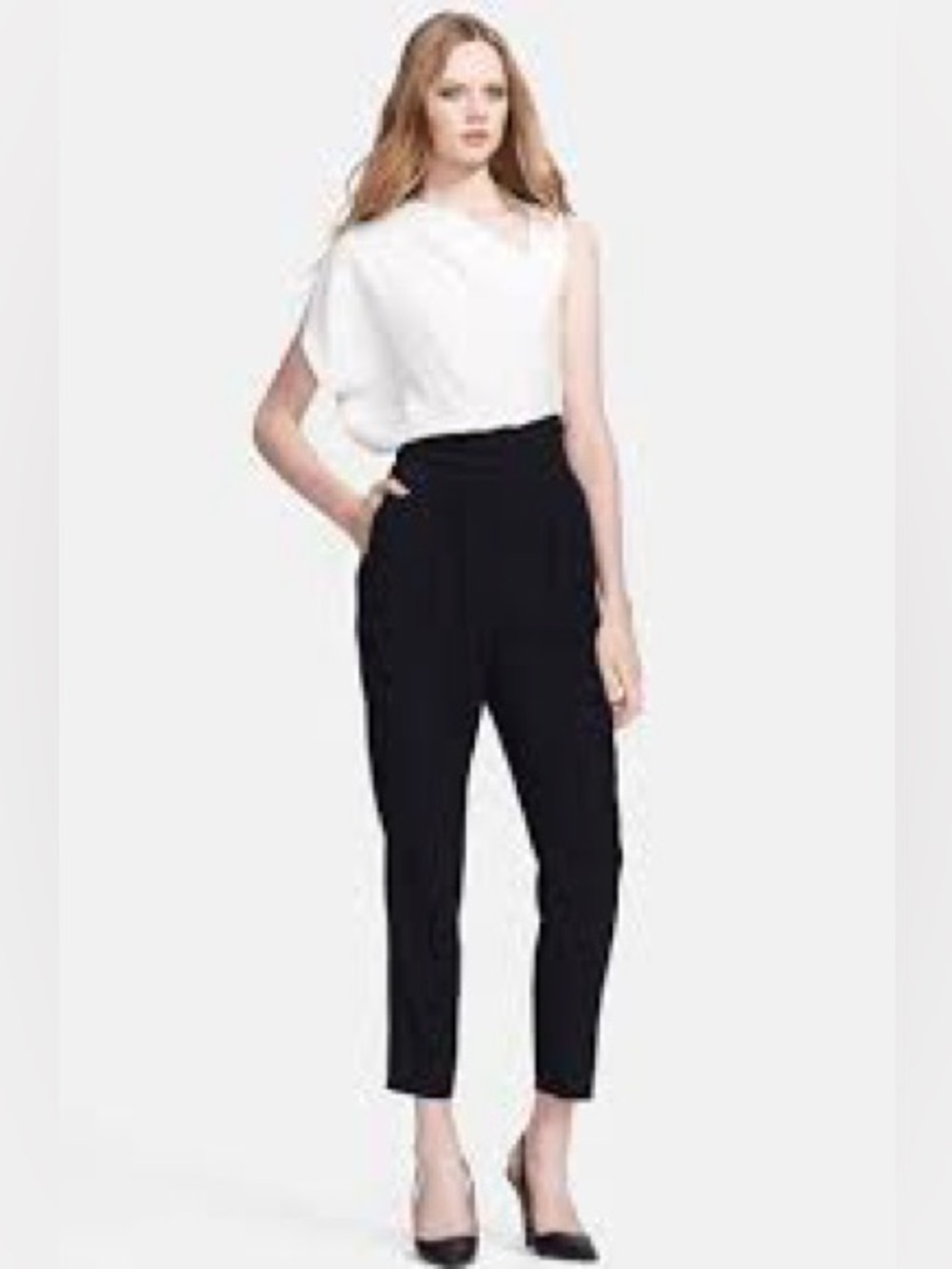 Escada Tellena Color Block Cropped Jumpsuit. Black & Ivory. Size 42 (6). - Picture 6 of 8